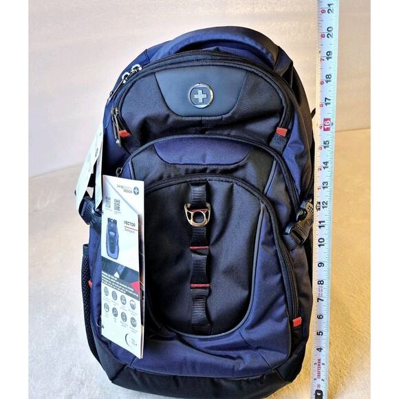 Swissdigital Vector Design Laptop Backpack USB Charging Port Black NWT New - Picture 1 of 16